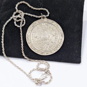 Vintage Sterling Silver Aztec Sun God Pendant Necklace: Hecho en Mexico
