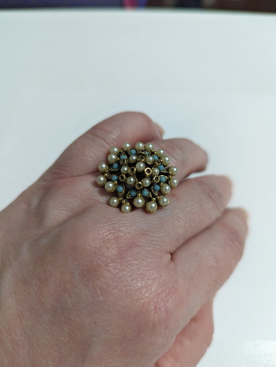 Rare FLORENZA Pearl Seed Turquoise Princess Ring … - image 5