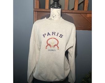Vintage Energy Paris France Embroidered Crewneck Sweatshirt Oatmeal Large