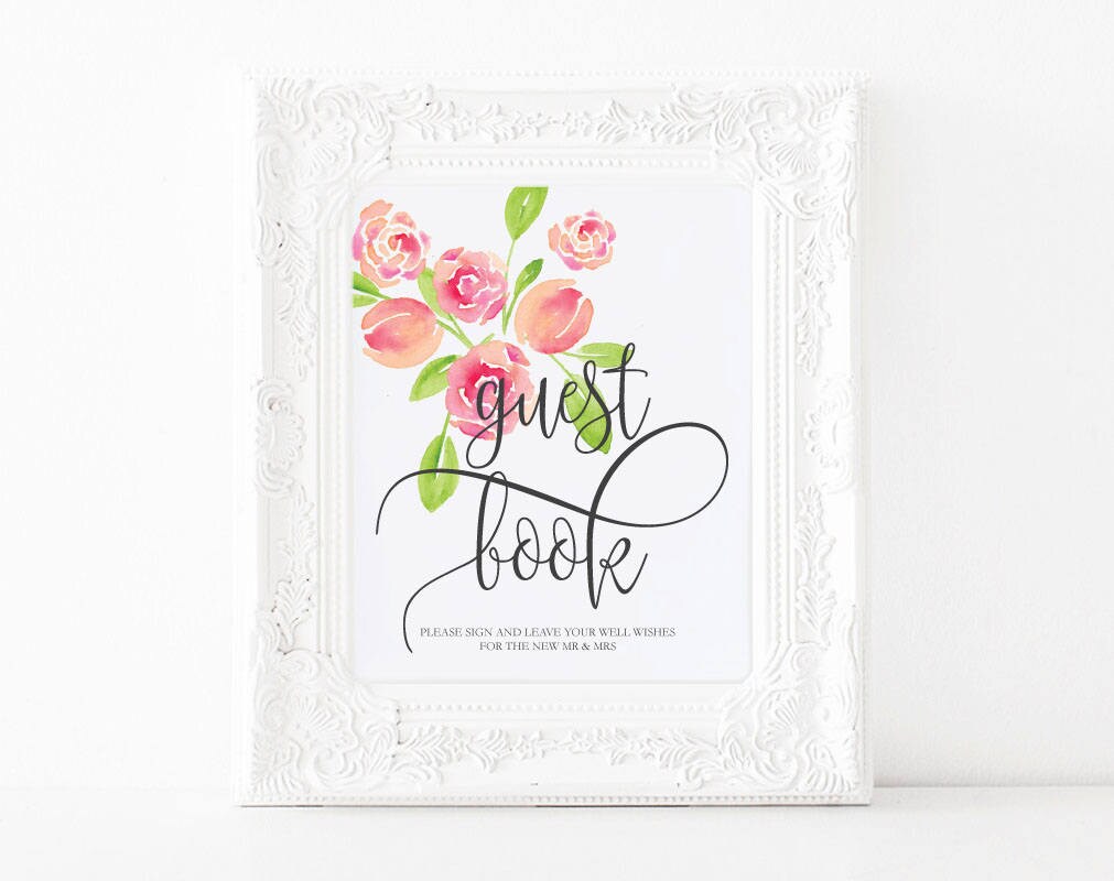Printable Table Guestbook Sign, Flower Wedding, Garden Wedding, Vintage ...