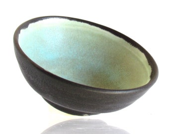 Ceramic Bowl with Black and Turquoise Glaze