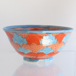 Ceramic Bowl with Geometric Design in Blue and Orange