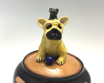 Dog Treat Jar with French Bulldog, Frog, and Ball