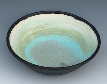 Ceramic Bowl with Black and Turquoise Glaze