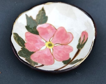 Ceramic Trinket Bowl with Wild Rose Design