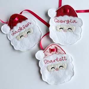 Embroidered Personalized gift tags Santa Ornament name Christmas