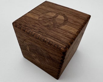 Fading Peace Marquetry Wood Cube, Danish Oil Finish