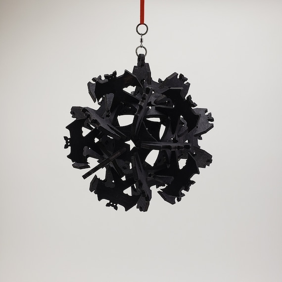 Bat Ornament: Laser Cut Plywood Dodecahedron, Halloween Decor