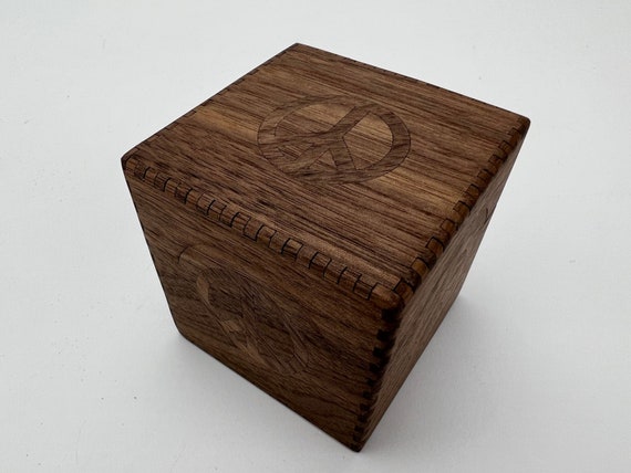 Fading Peace Marquetry Wood Cube, Danish Oil Finish