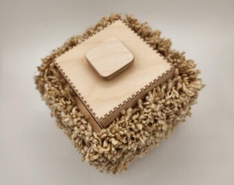 Hairy Monster Box #2, Hand-Tufted Cotton Fur, Signed Art Piece