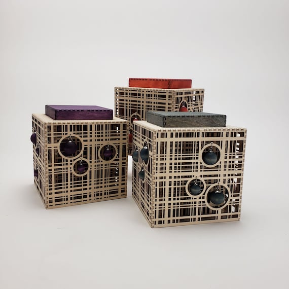 Birch Plywood Bauble Box, Modern Crafted Box with Moving Beads