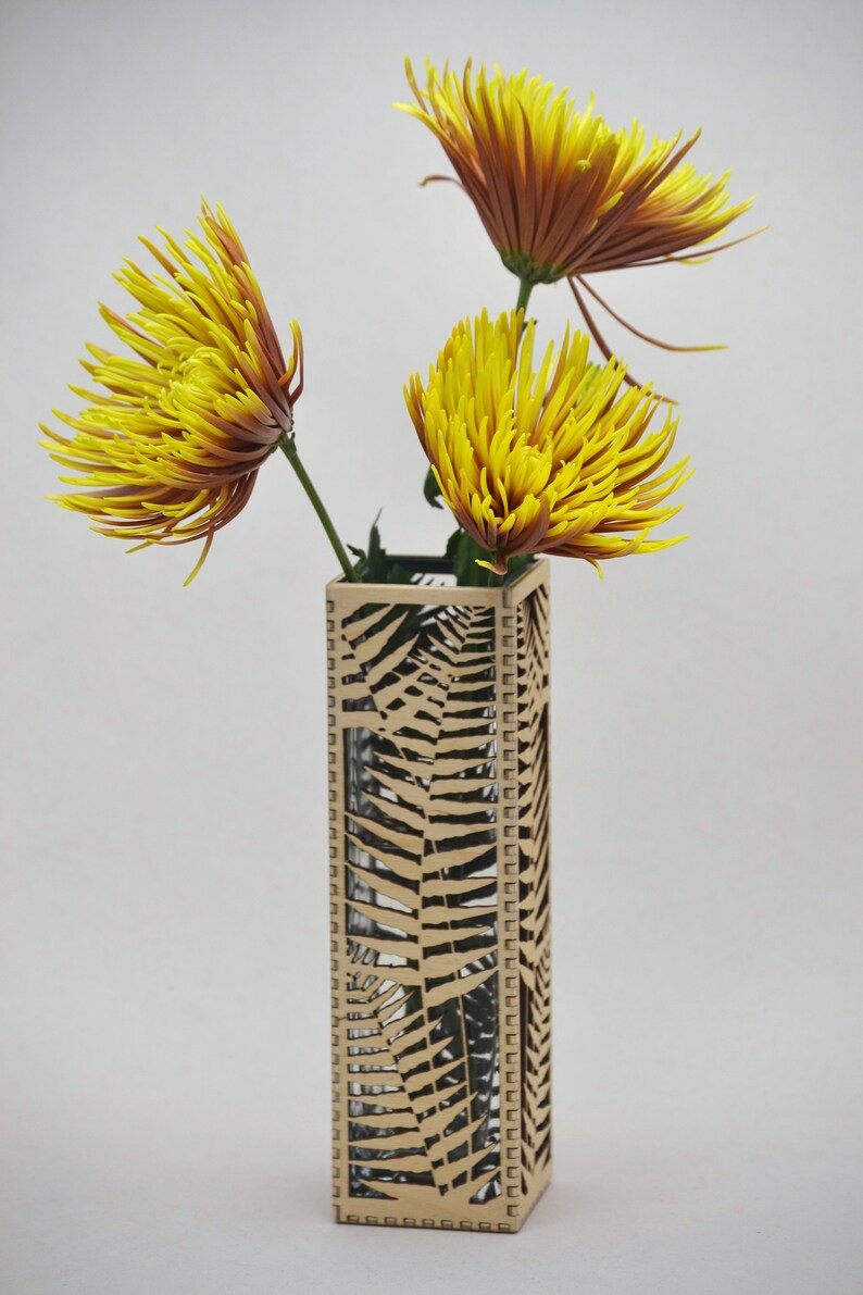 Fern Design Vase Laser Cut Birch Plywood with Glass Insert Etsy