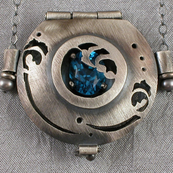 Blue Topaz, Sterling Silver Locket, one of a kind, Myska Jewelry, Michelle Zjala Winter