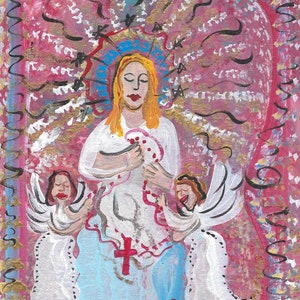 Our Lady of Dame Du Saint de Rosarie France The Virgin Mary folk art with Angels