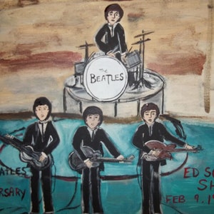 PRINT 8 by 10 Inches Beatles on The Ed Sullivan Show folk art