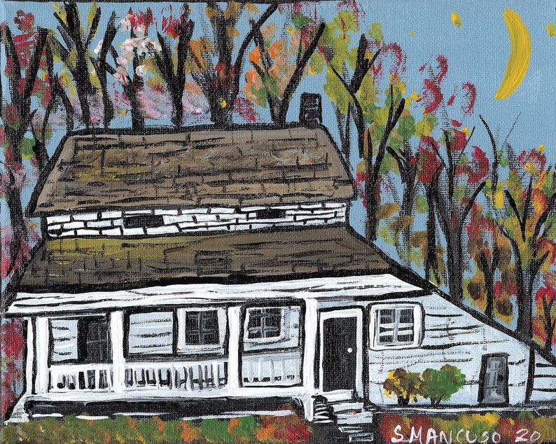 The Edgar Allan Poe House Cottage in Bronx New York fall Original Painting