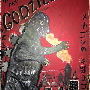 Godzilla painting custom just for you Large 18 by 20 inches