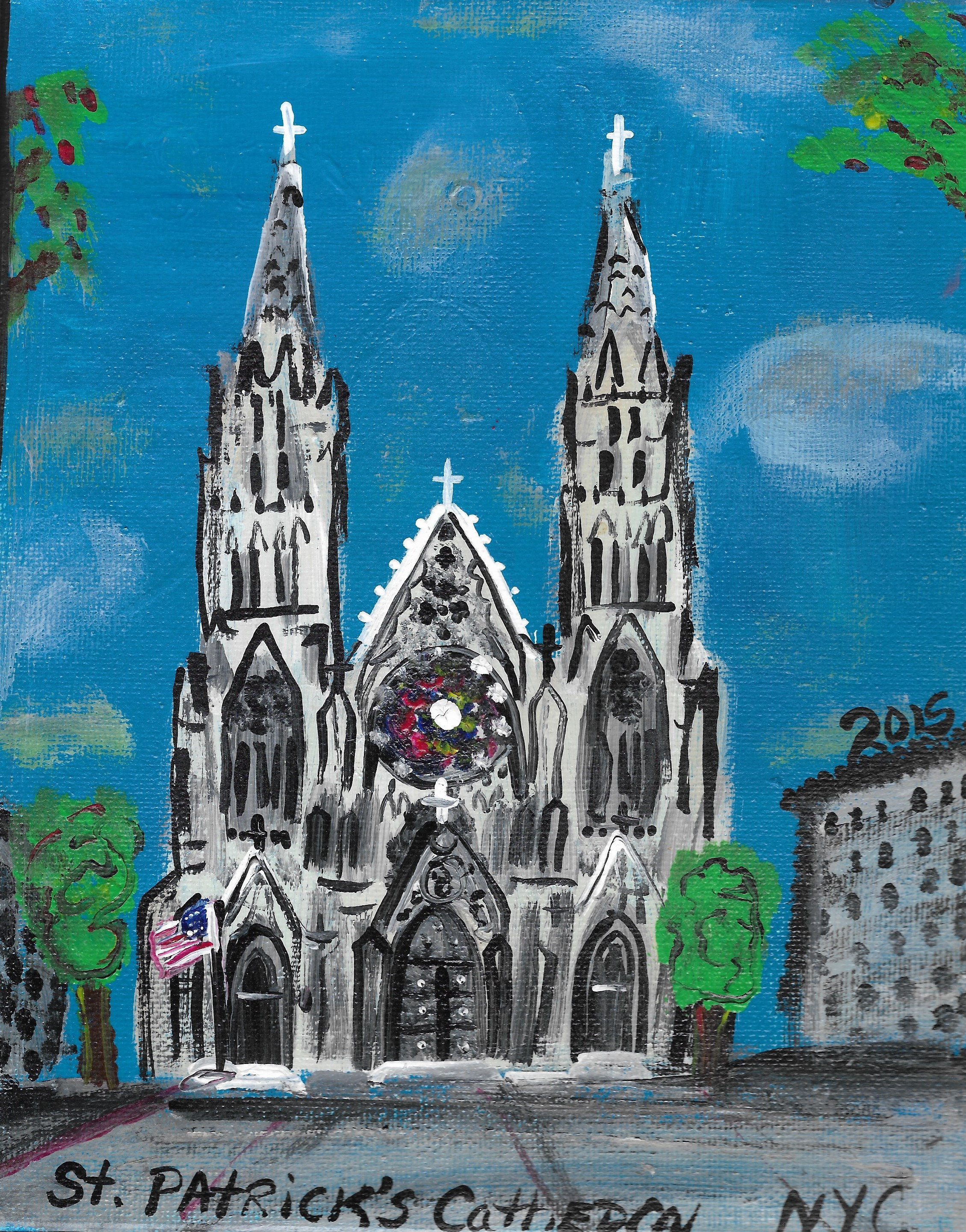 ポスター アート Saint Patrick's Cathedral、 NYC（アンリ シルバーマン） 額装品 アルミ製ハイグレードフレーム St Patrick\u0027s Cathedral Exterior New York City Postcard