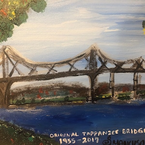 the original painting of the old original tappanzee bridge in new york Hudson River Suzanne Mancuso Art