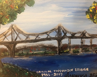 the original painting of the old original tappanzee bridge in new york Hudson River Suzanne Mancuso Art