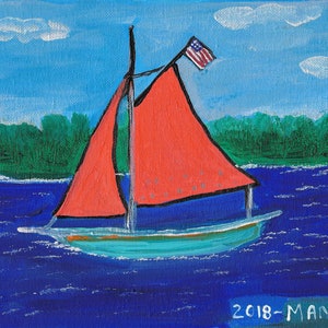 The Sloop Woody Guthrie Painting 8 by 10 inches Folk Art Hudson River