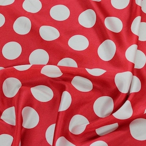 Fabric by the Yard - Polka Dot Print Charmeuse - Red | White
