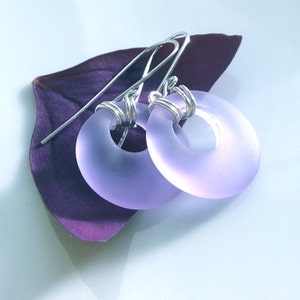Lavender Sea Glass Earrings    Sterling Silver Dangle Earrings