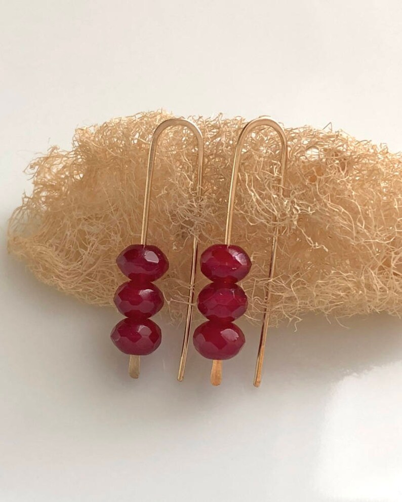 Ruby Red Glass Earrings     Gold Filled Wishbone Earrings     Modern Look