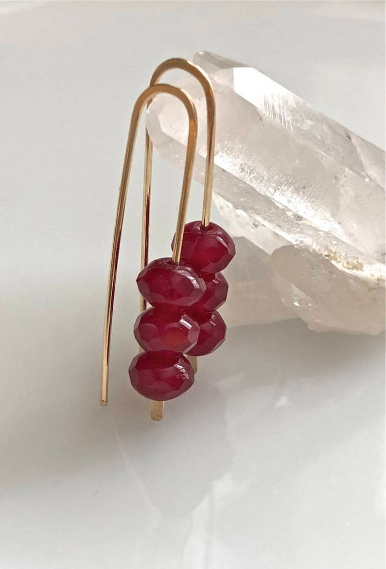 Ruby Red Glass Earrings     Gold Filled Wishbone Earrings     Modern Look
