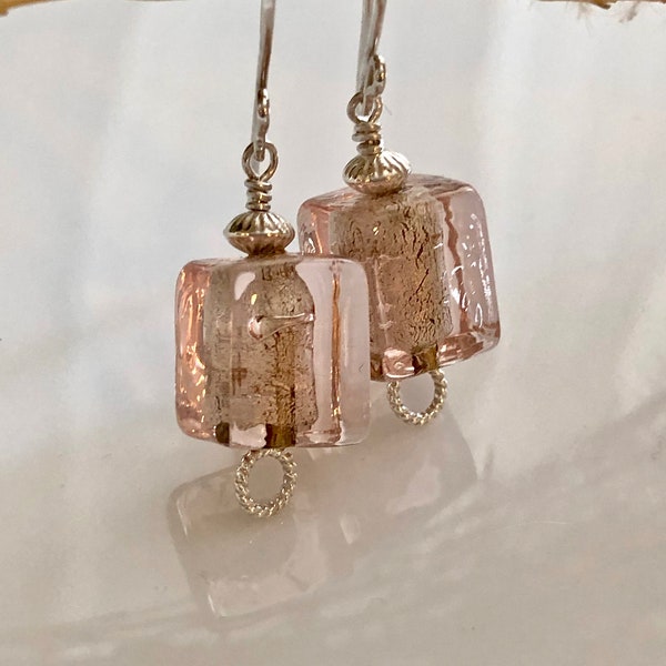 Pale Pink Venetian Glass Earrings    Pink Murano Glass Earrings