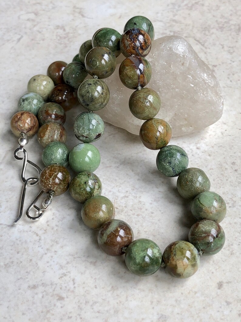 Green Opal Gemstone Candy Necklace Knotted Gemstone Necklace Beaded Necklace