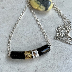Venetian Glass Necklace   Black Murano Glass Necklace   Sterling Silver Necklace