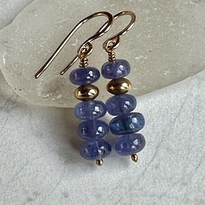 Tanzanite Gemstone Dangle Earrings    Blue Gemstone Stack Earrings   Gold Filled Dangle Earrings