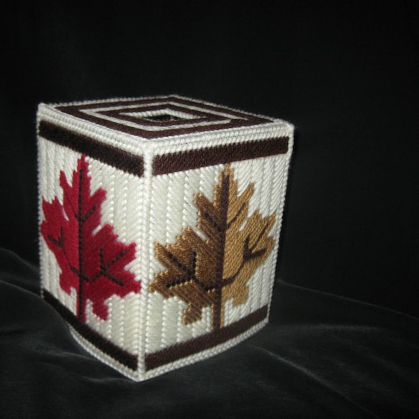 Plastic Canvas Autumn Leaves Boutique Tissue Box Cover