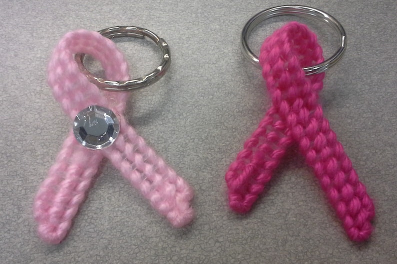 Plastic Canvas Cancer Awareness Ribbon Keychain image 1