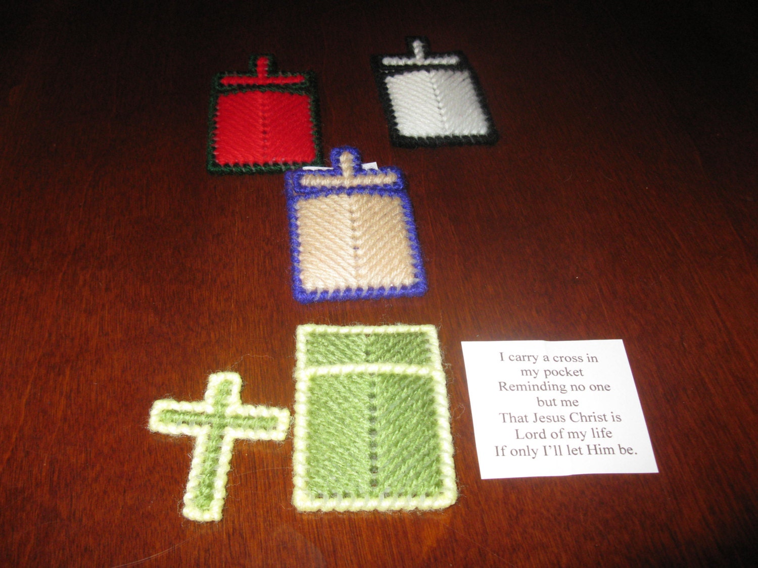 The Cross In My Pocket poem card with a RED & SILVER Pocket Cross 