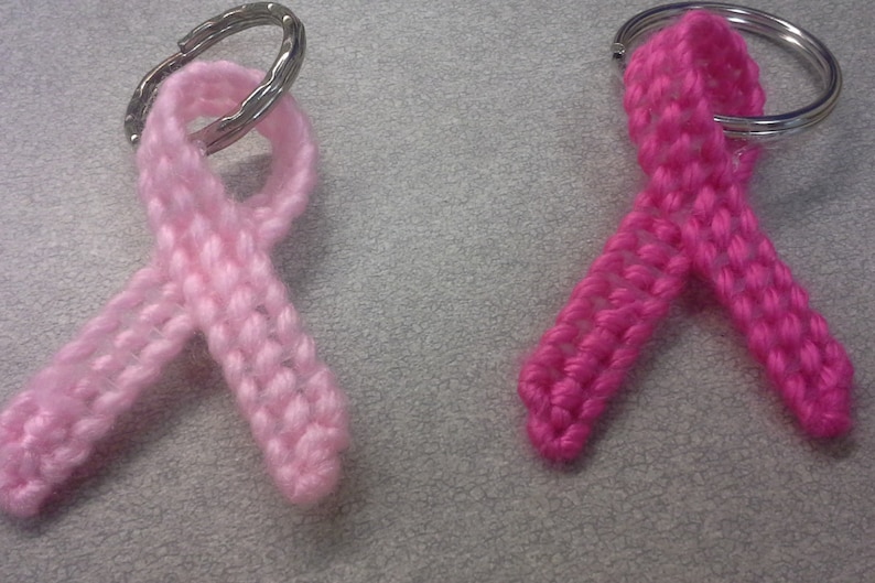 Plastic Canvas Cancer Awareness Ribbon Keychain image 2