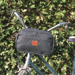 Borsa da bicicletta, manubrio in tela di cotone, accessori per bicicletta, borsa da bici, borsa da ciclismo, manubrio da bicicletta, nero glitterato