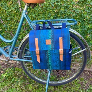 Waterproof Bicycle pannier, Blue pannier, bicycle messenger, bicycle accessories, blue and green messenger,  bicycle bag