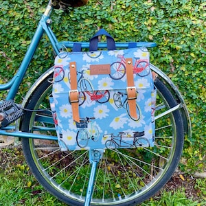 Bicycle pannier, Vintage bicycles and Daisy flowers bicycle pannier, water resistant bicycle pannier,  bicycle accessories, gift idea