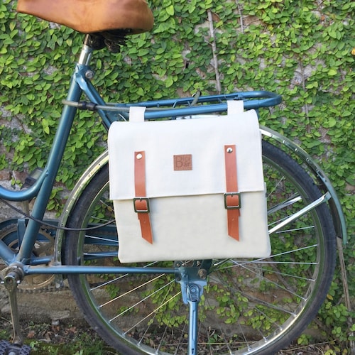 Bicycle Pannier/cream Canvas Pannier/bicycle Messenger/bike Etsy