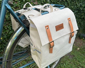 Cream Canvas Bicycle Pannier Bag: Converts to Messenger