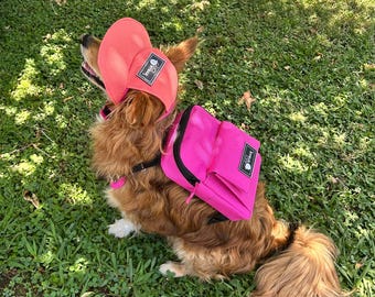 Dog backpack with harness and dog cap - hat