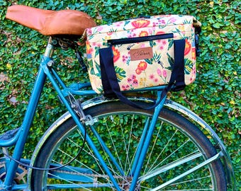 Gul blommig cykelväska: Vattentålig Cordura-väska