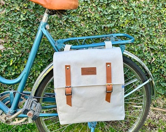 Cream Canvas Bicycle Pannier Bag, Converts to Messenger