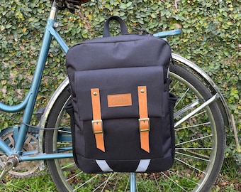 Water resistant Black Cordura Bicycle Backpack Pannier: Converts to backpack