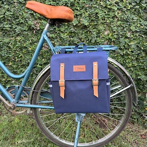 Blue Canvas Bicycle Pannier: Water resistant Bike Messenger Bag