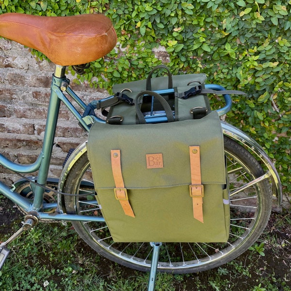 Water resistant  Green Cordura Double Bicycle Pannier Bag