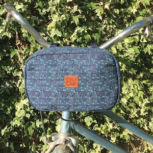 Fahrradtasche, Marineblau und türkise Baumwoll-Canvas-Lenker, Fahrradzubehör, Fahrradtasche, Fahrradtasche, Fahrrad-Lenker