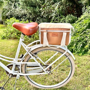 Magui Beige Cotton and apple leather Trunk bag- Vegan leather bicycle bag